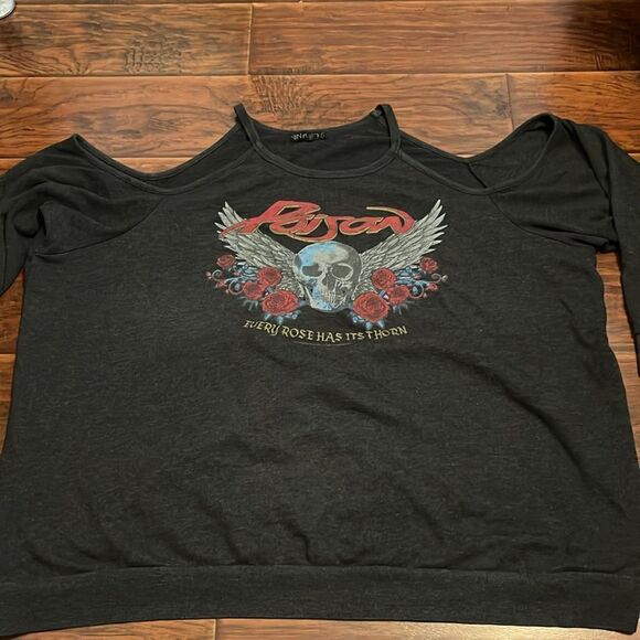 Torrid Poison Band Every Rose Has It’s Thorn Graphic Cold Shoulder Sweatshirt - Picture 8 of 14